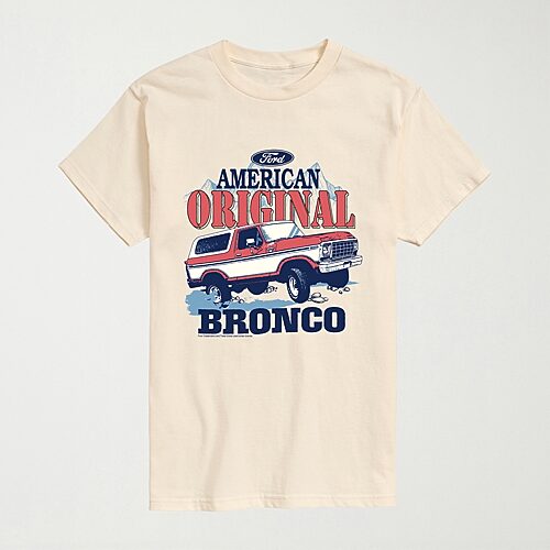 Ford American Original Bronco Mens Crew Neck Short Sleeve Regular Fit Big and Tall Graphic T-Shirt, 2x-large Tall, Beige