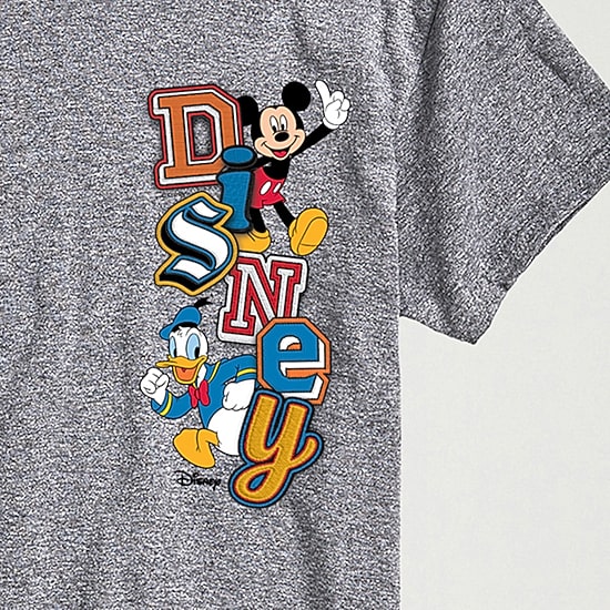Disney Faux Patch Logo Mens Crew Neck Short Sleeve Regular Fit Mickey and Friends Big and Tall Graphic T-Shirt