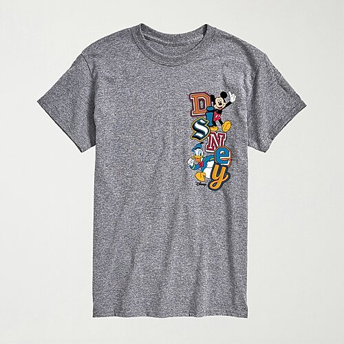 Disney Faux Patch Logo Mens Crew Neck Short Sleeve Regular Fit Mickey and Friends Big and Tall Graphic T-Shirt, X-large Tall, Gray