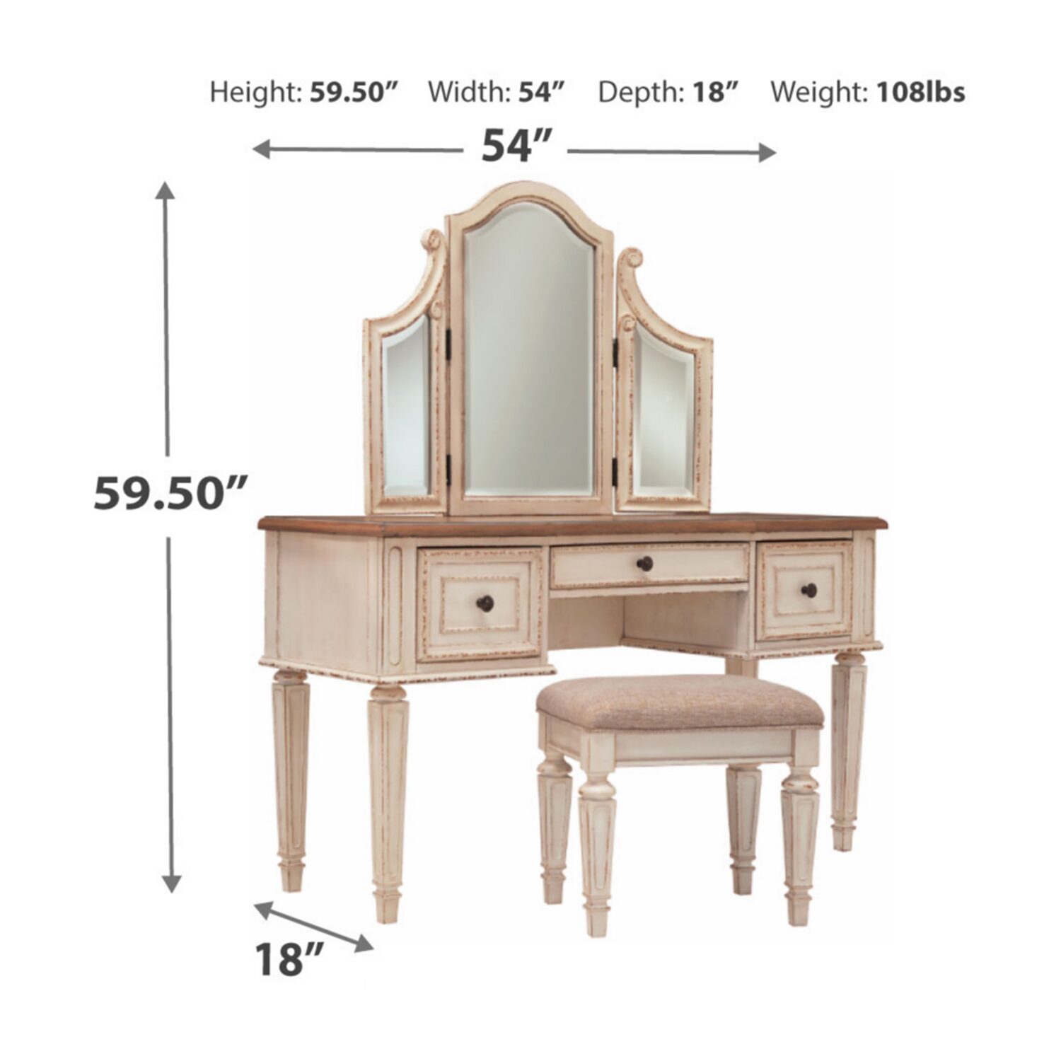 Signature Design by Ashley Realyn 2-pc. Vanity Set in Chipped White