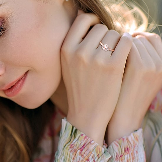 Womens Genuine Pink Morganite 18K Rose Gold Over Silver Heart Cocktail Ring