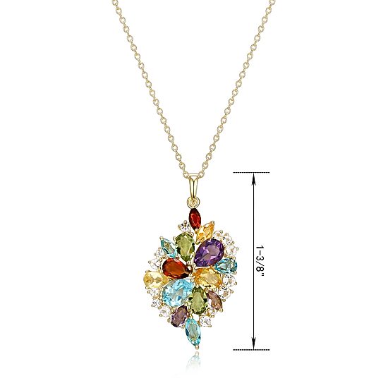 Womens Genuine Multi Color 18K Gold Over Silver 18 Inch Pendant Necklace