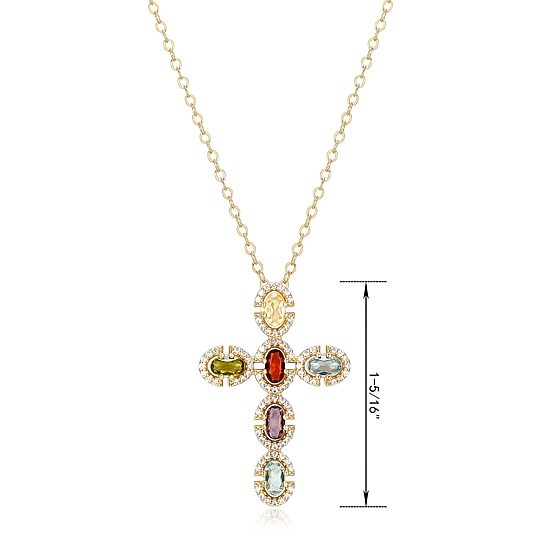 Womens Genuine Multi Color 18K Gold Over Silver Cross 18 Inch Pendant Necklace