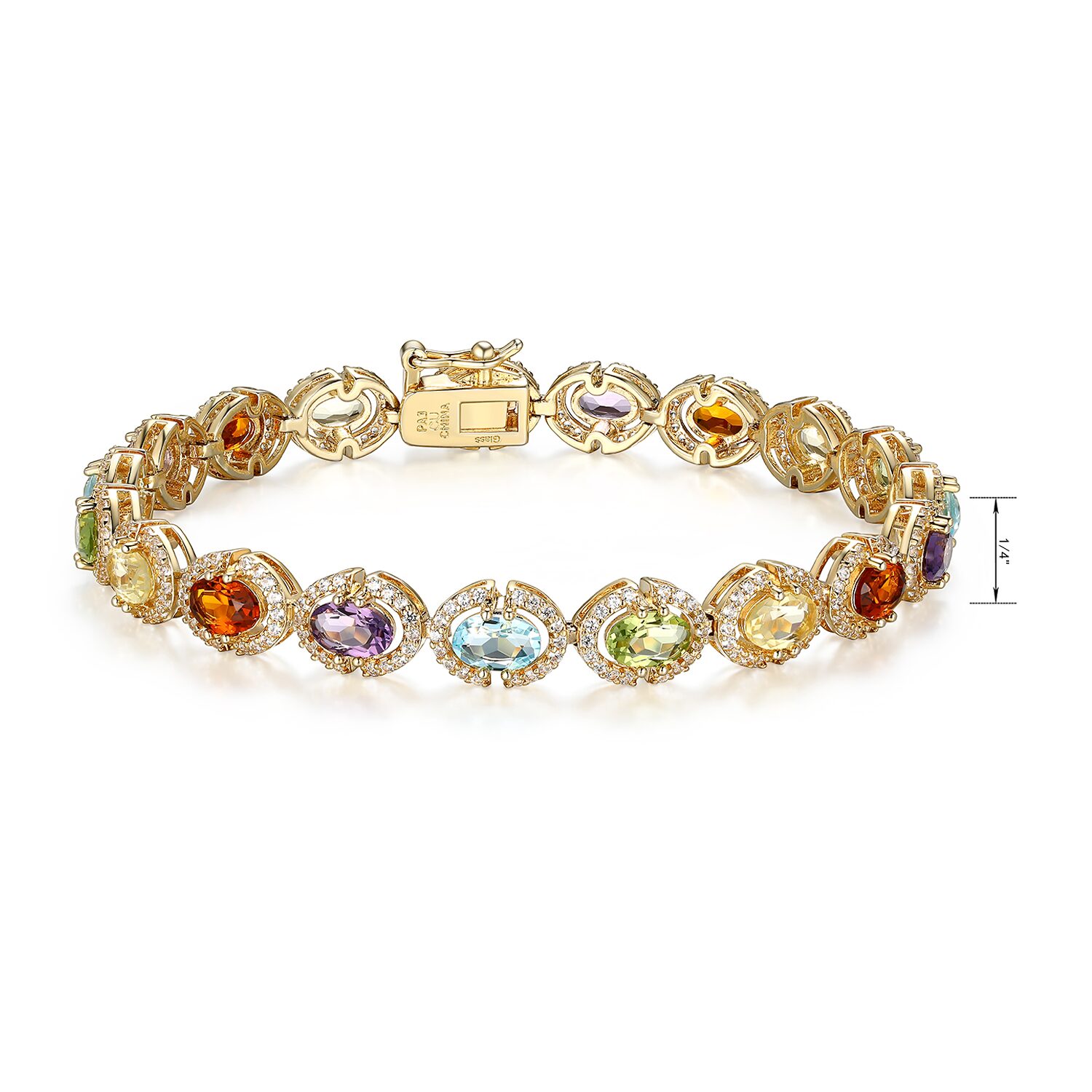Womens Genuine Multi Color 18K Gold Over Silver Tennis Bracelet