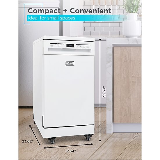 BLACK+DECKER Portable Dishwasher 18 inches Wide 8 Place Setting White