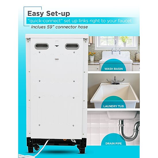 BLACK+DECKER Portable Dishwasher 18 inches Wide 8 Place Setting White