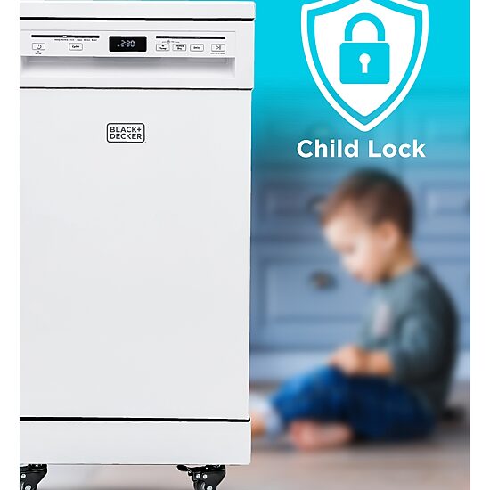 BLACK+DECKER Portable Dishwasher 18 inches Wide 8 Place Setting White