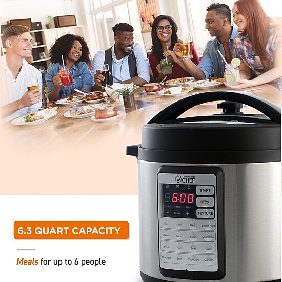 Commercial Chef Electric Pressure Cooker 6.3 Quarts 24-Hour Preset Timer Stainless Steel Interior