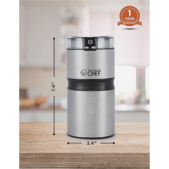 Commercial Chef Electric Coffee/Spice Grinder - Stainless Steel Blades and Transparent Lid