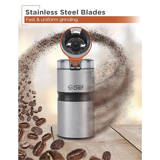 Commercial Chef Electric Coffee/Spice Grinder - Stainless Steel Blades and Transparent Lid
