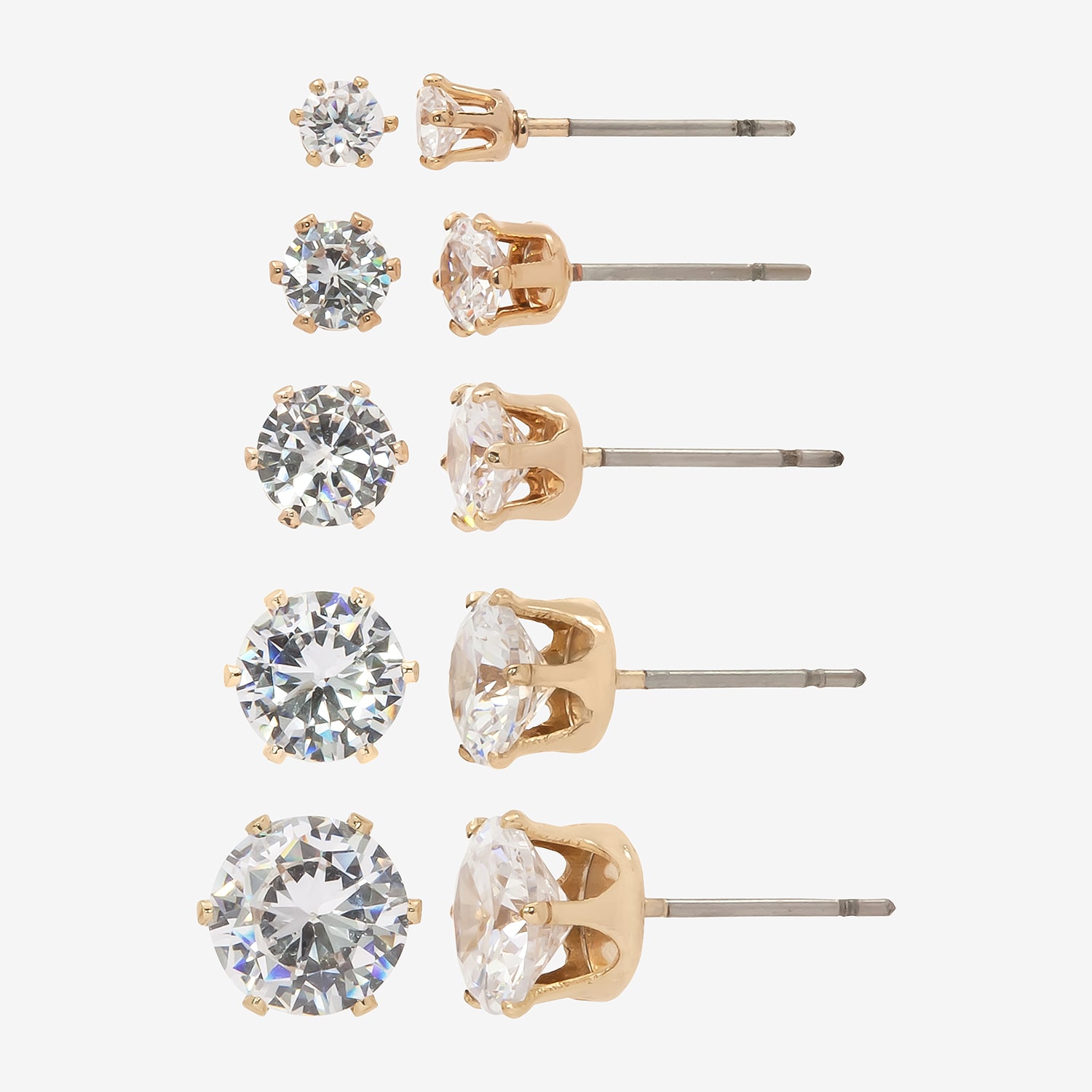 Sparkle Allure Womens Cubic Zirconia 14K Gold Over Brass Hypoallergenic 5 Pair Earring Set