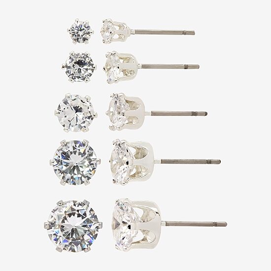 Sparkle Allure Womens Cubic Zirconia Hypoallergenic 5 Pair Earring Set