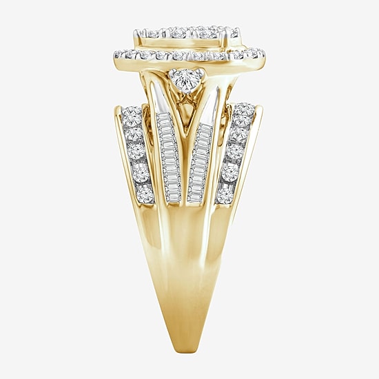Womens 1 CT. T.W. Natural White Diamond 10K Gold Pear Side Stone Halo Engagement Ring