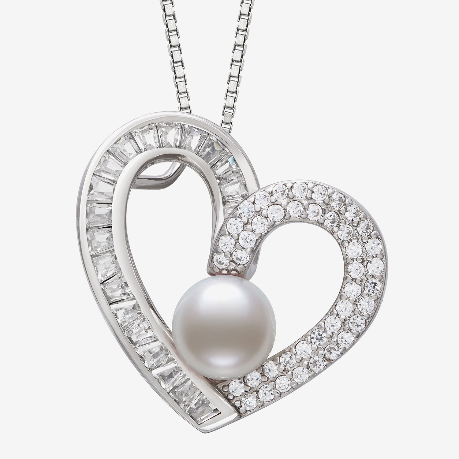 Womens White Cultured Freshwater Pearl Sterling Silver Heart 18 Inch Pendant Necklace