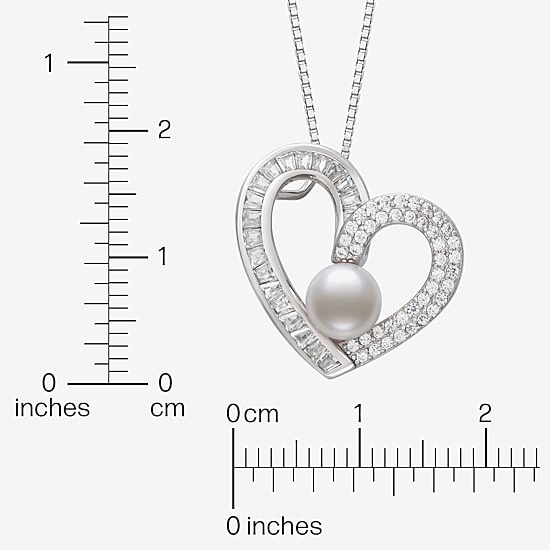 Womens White Cultured Freshwater Pearl Sterling Silver Heart 18 Inch Pendant Necklace