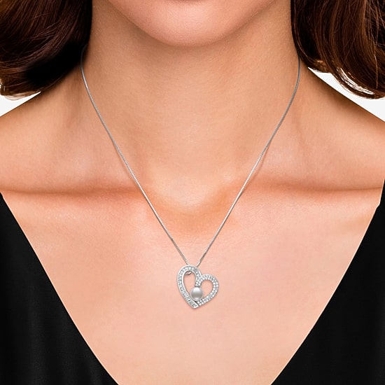 Womens White Cultured Freshwater Pearl Sterling Silver Heart 18 Inch Pendant Necklace