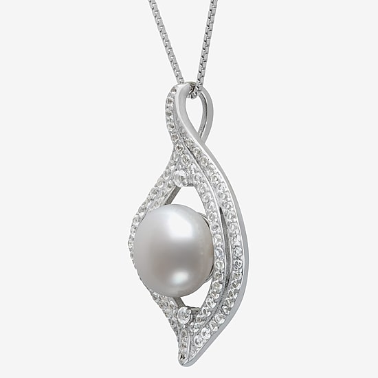 Womens White Cultured Freshwater Pearl Sterling Silver 18 Inch Pendant Necklace