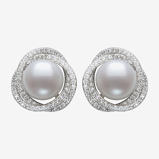 White Cultured Freshwater Pearl Sterling Silver 14mm Stud Earrings