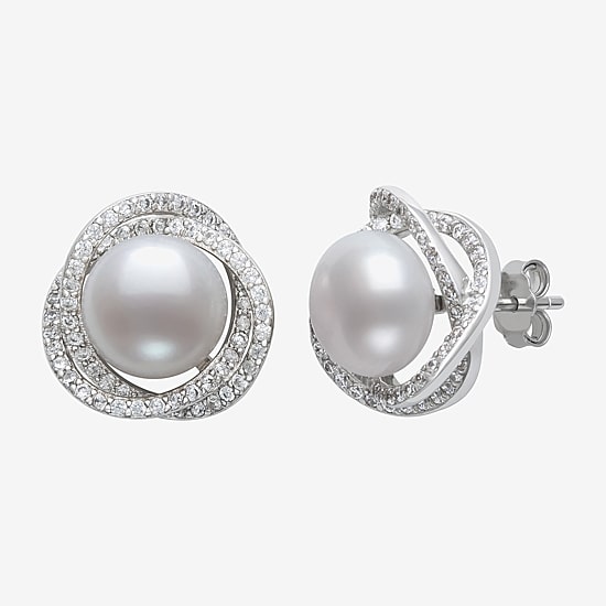 White Cultured Freshwater Pearl Sterling Silver 14mm Stud Earrings