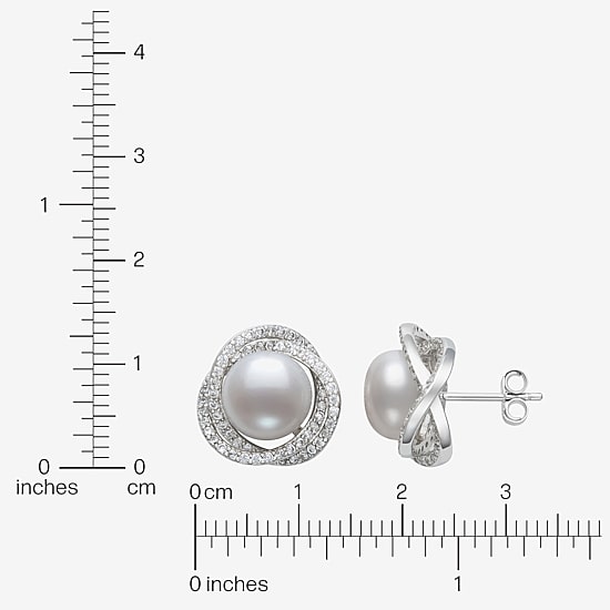 White Cultured Freshwater Pearl Sterling Silver 14mm Stud Earrings