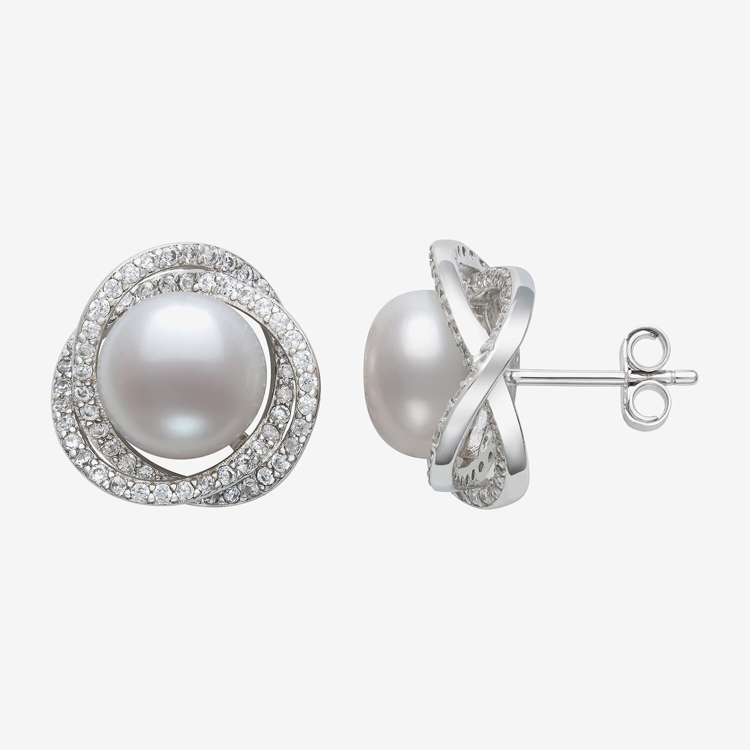White Cultured Freshwater Pearl Sterling Silver 14mm Stud Earrings