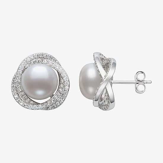 White Cultured Freshwater Pearl Sterling Silver 14mm Stud Earrings