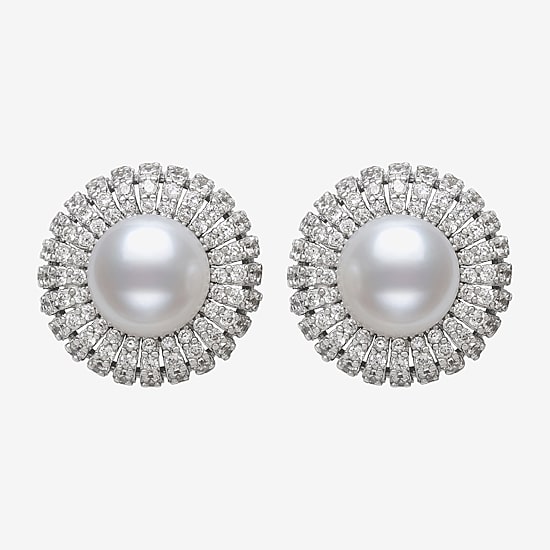 White Cultured Freshwater Pearl Sterling Silver 15mm Round Stud Earrings