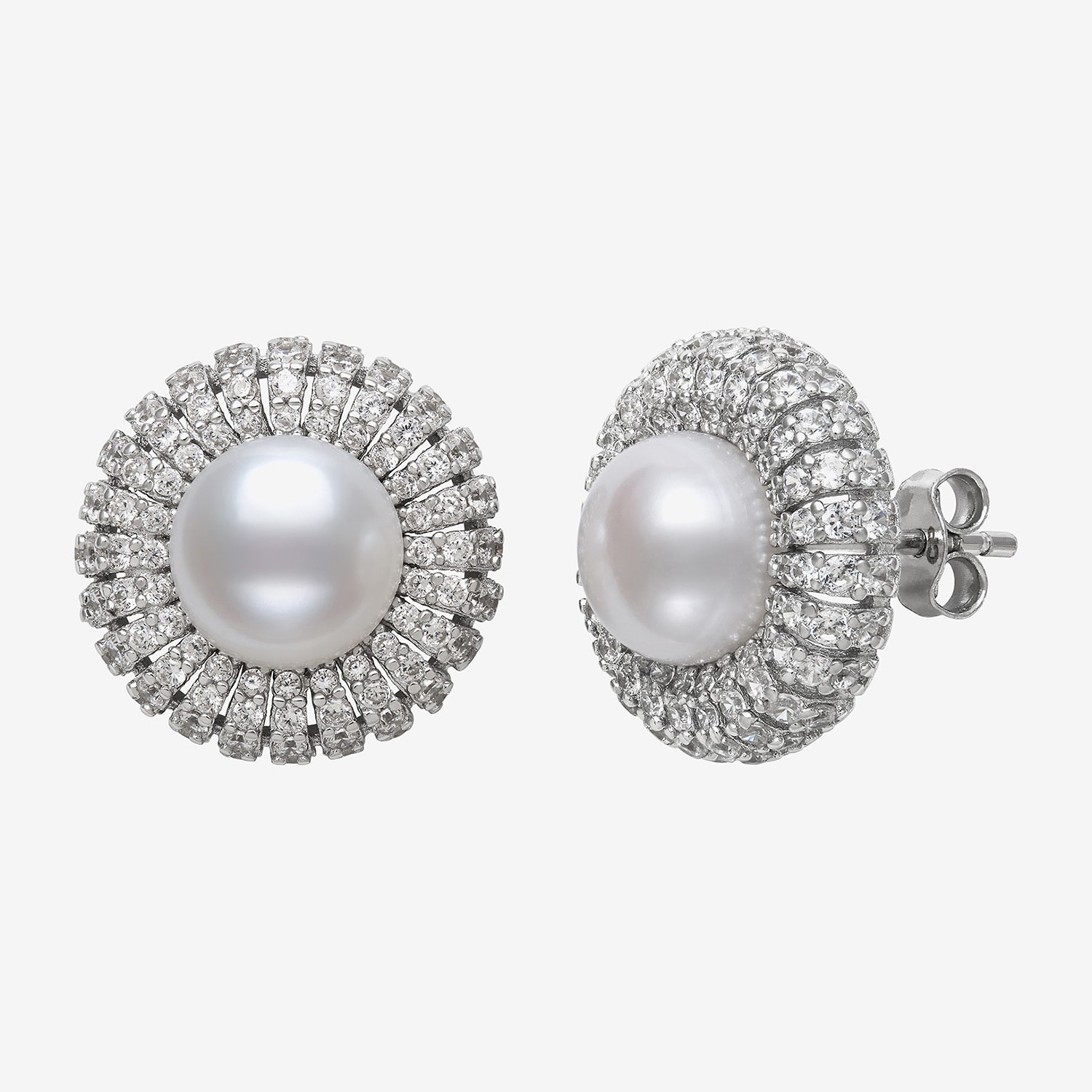 White Cultured Freshwater Pearl Sterling Silver 15mm Round Stud Earrings