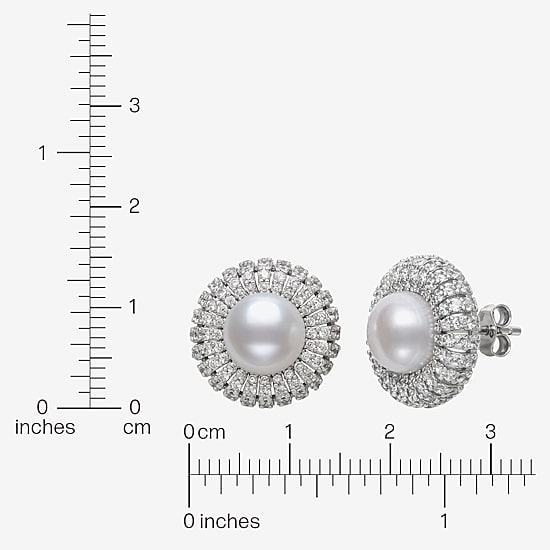 White Cultured Freshwater Pearl Sterling Silver 15mm Round Stud Earrings