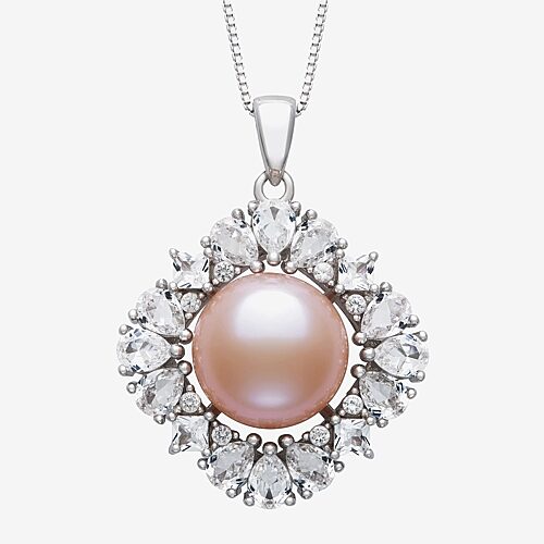 Womens Pink Cultured Freshwater Pearl Sterling Silver Round 18 Inch Pendant Necklace, One Size, Black