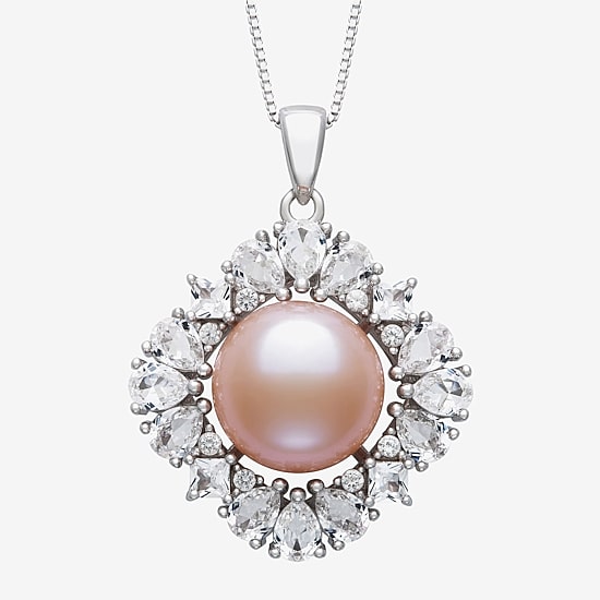 Womens Pink Cultured Freshwater Pearl Sterling Silver Round 18 Inch Pendant Necklace