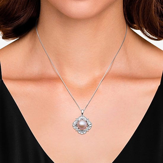 Womens Pink Cultured Freshwater Pearl Sterling Silver Round 18 Inch Pendant Necklace