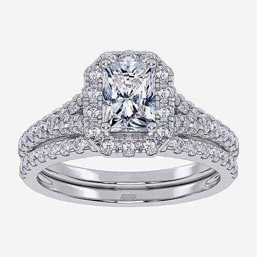 (G / Vs2-Si1) Womens 1 CT. T.W. Lab Grown White Diamond 10K Gold Rectangular Side Stone Halo Bridal Set, 9, White