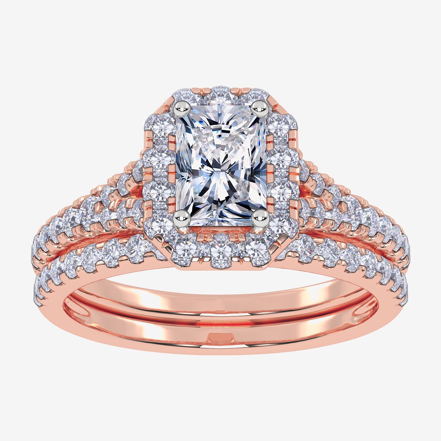 (G / Vs2-Si1) Womens 1 CT. T.W. Lab Grown White Diamond 10K Gold Rectangular Side Stone Halo Bridal Set