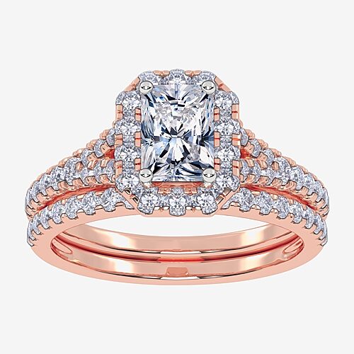 (G / Vs2-Si1) Womens 1 CT. T.W. Lab Grown White Diamond 10K Gold Rectangular Side Stone Halo Bridal Set, 9, Rose