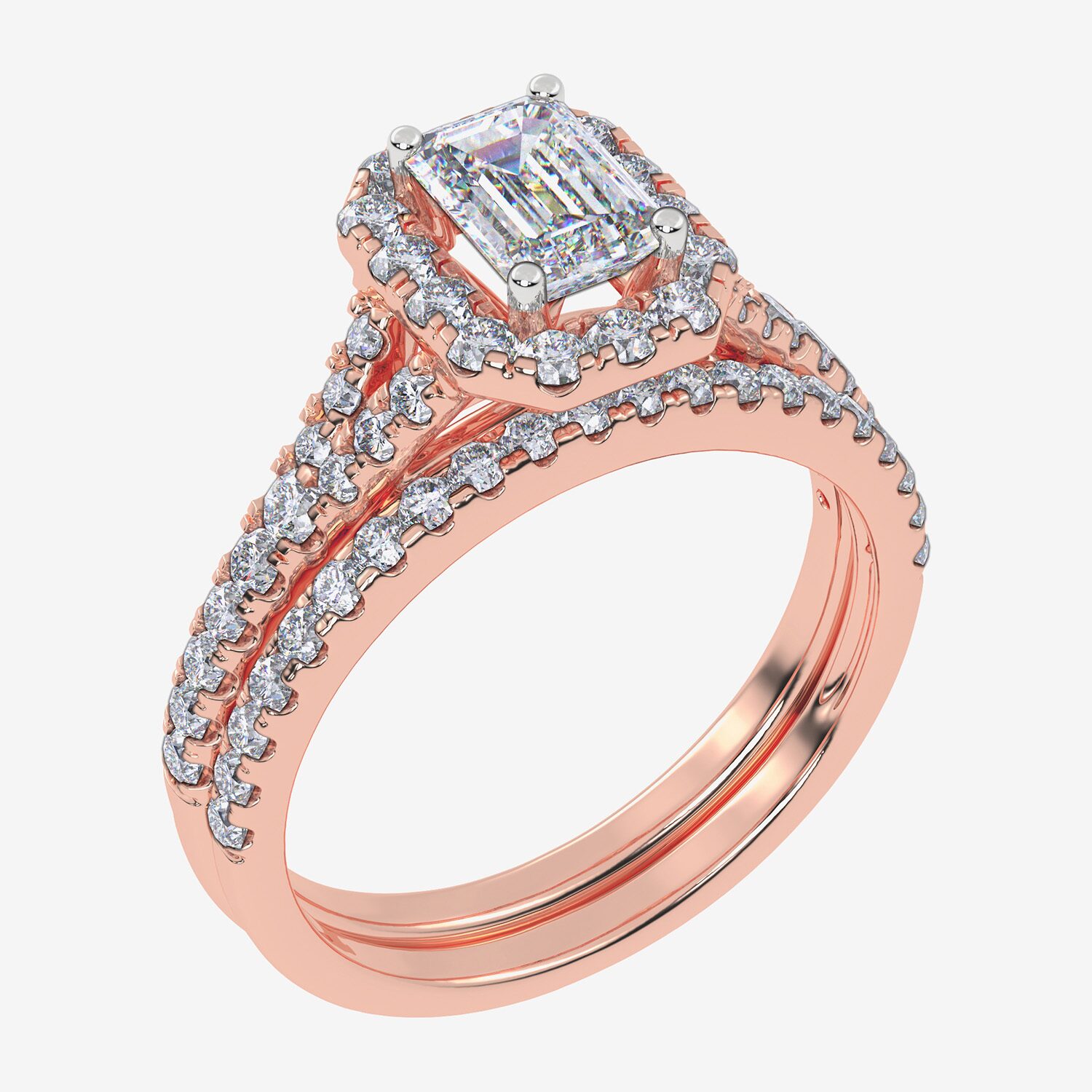 (G / Vs2-Si1) Womens 1 CT. T.W. Lab Grown White Diamond 10K Gold Rectangular Side Stone Halo Bridal Set