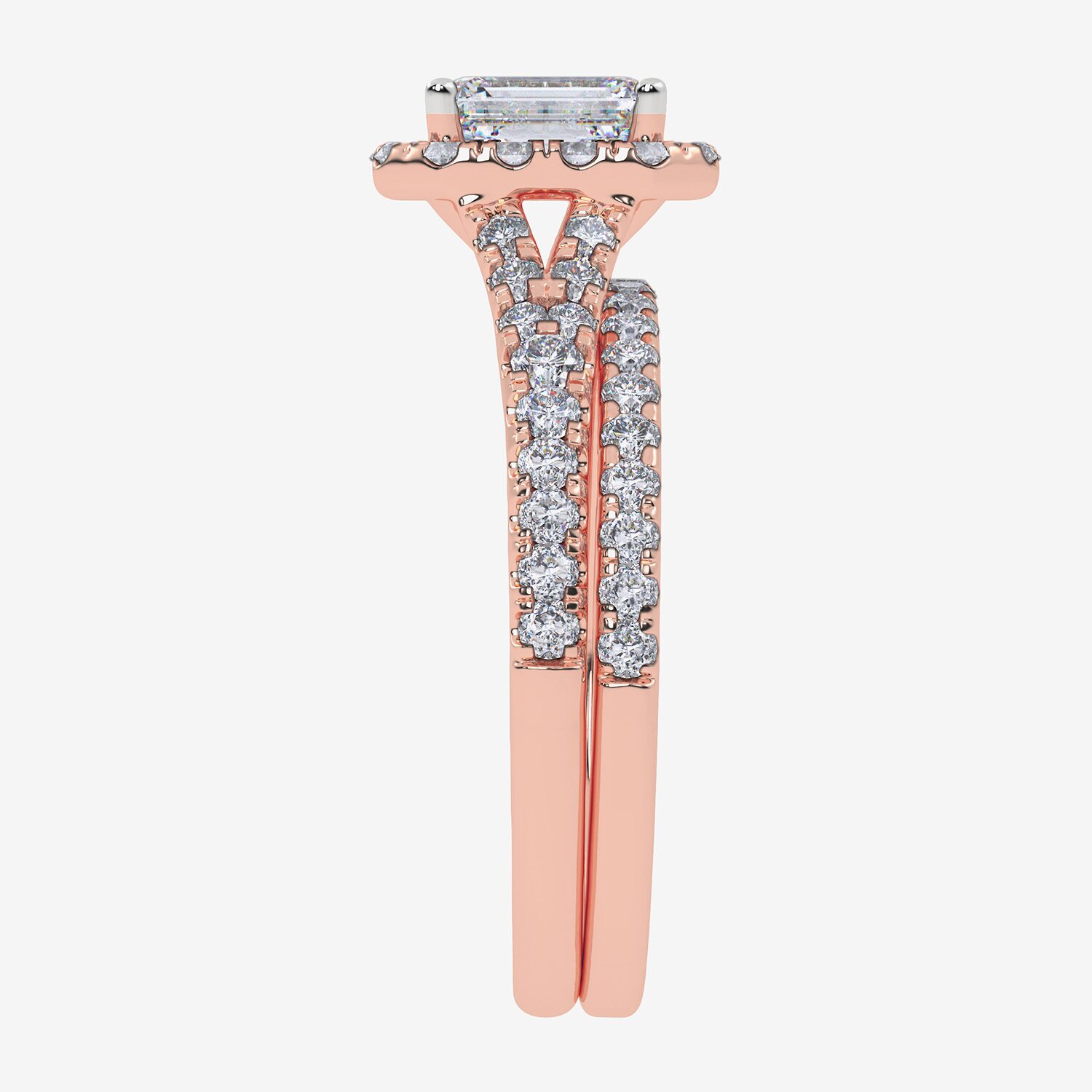 (G / Vs2-Si1) Womens 1 CT. T.W. Lab Grown White Diamond 10K Gold Rectangular Side Stone Halo Bridal Set