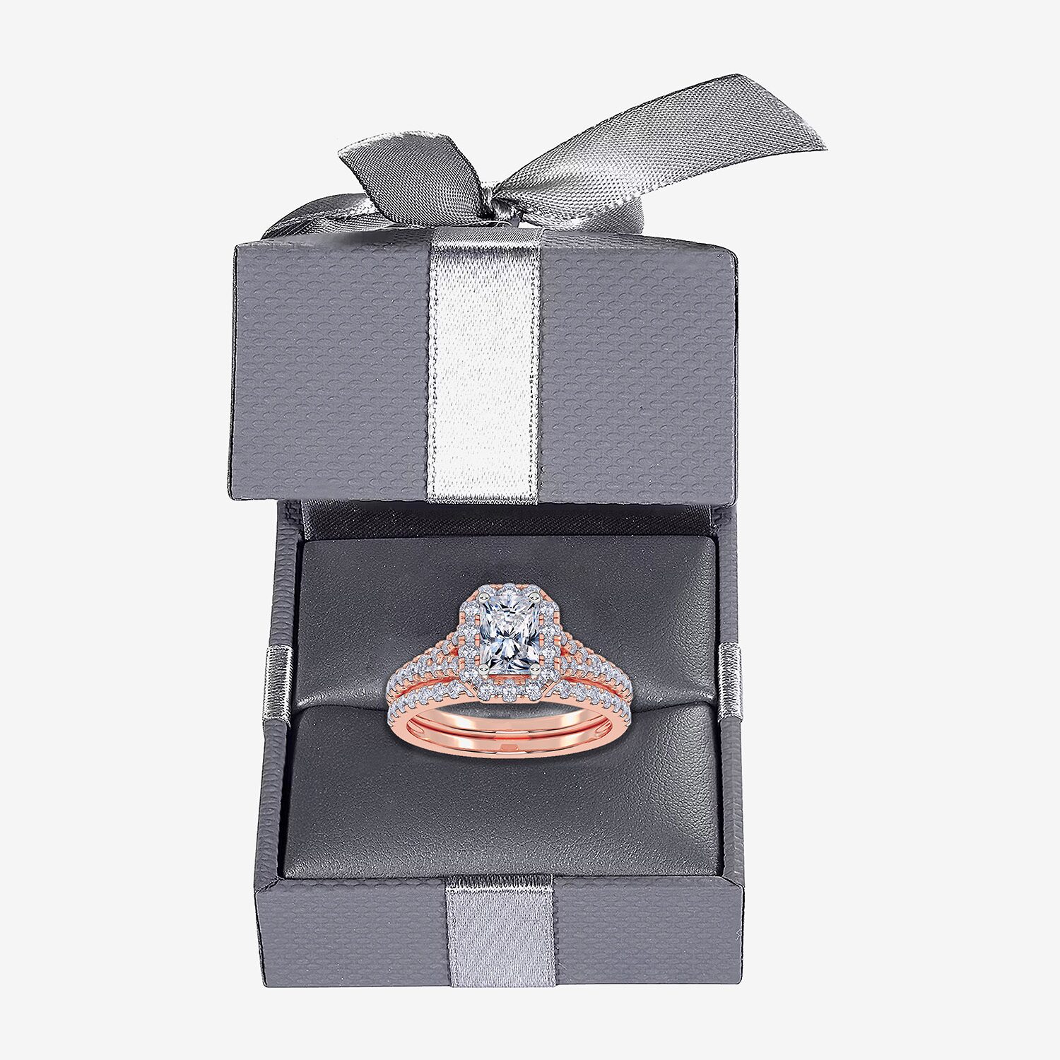(G / Vs2-Si1) Womens 1 CT. T.W. Lab Grown White Diamond 10K Gold Rectangular Side Stone Halo Bridal Set