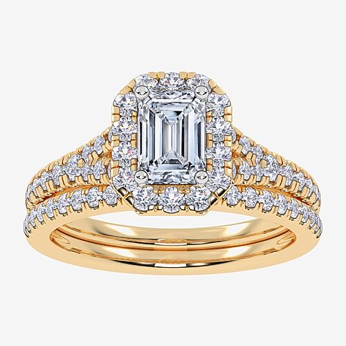 (G / Vs2-Si1) Womens 1 CT. T.W. Lab Grown White Diamond 10K Gold Side Stone Halo Bridal Set, 9, Yellow