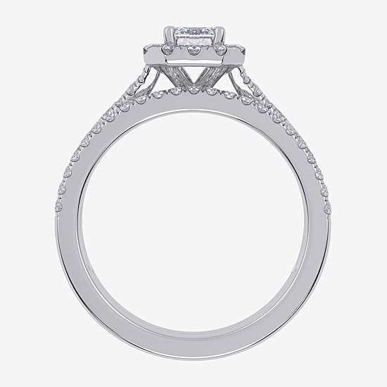 (G / Vs2-Si1) Womens 1 CT. T.W. Lab Grown White Diamond 10K Gold Side Stone Halo Bridal Set
