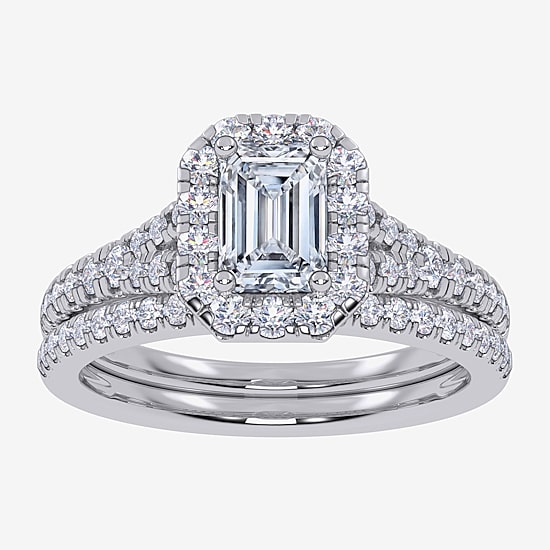 (G / Vs2-Si1) Womens 1 CT. T.W. Lab Grown White Diamond 10K Gold Side Stone Halo Bridal Set
