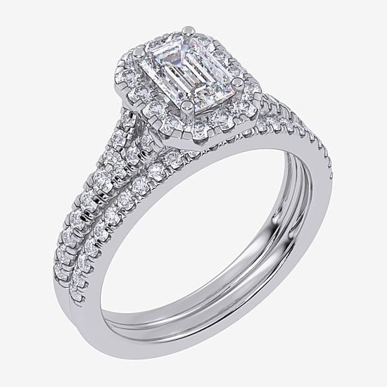 (G / Vs2-Si1) Womens 1 CT. T.W. Lab Grown White Diamond 10K Gold Side Stone Halo Bridal Set