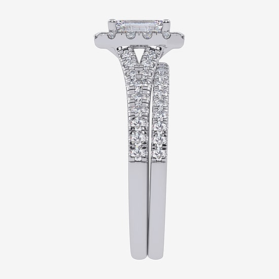(G / Vs2-Si1) Womens 1 CT. T.W. Lab Grown White Diamond 10K Gold Side Stone Halo Bridal Set