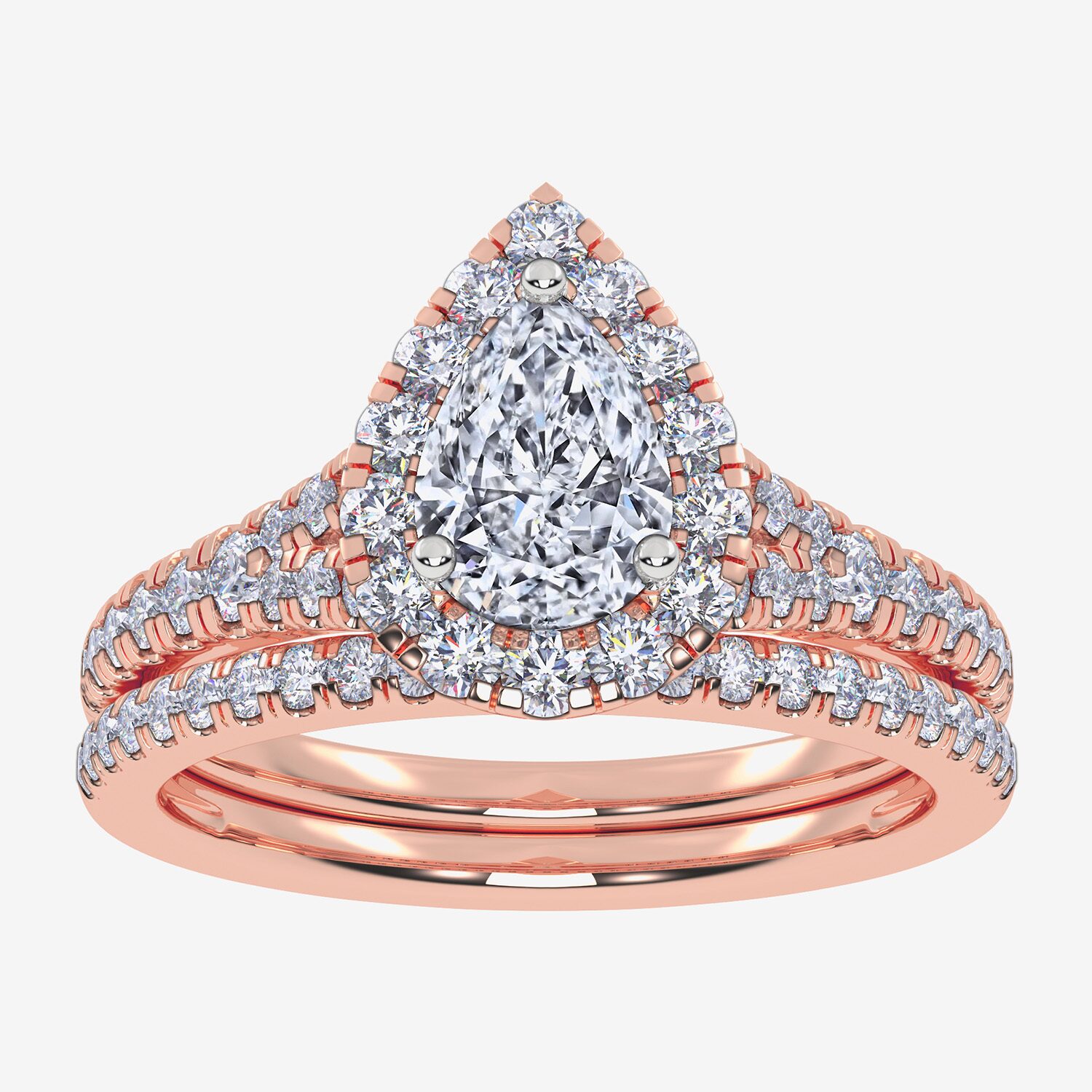 (G / Vs2-Si1) Womens 1 CT. T.W. Lab Grown White Diamond 10K Gold Pear Side Stone Halo Bridal Set