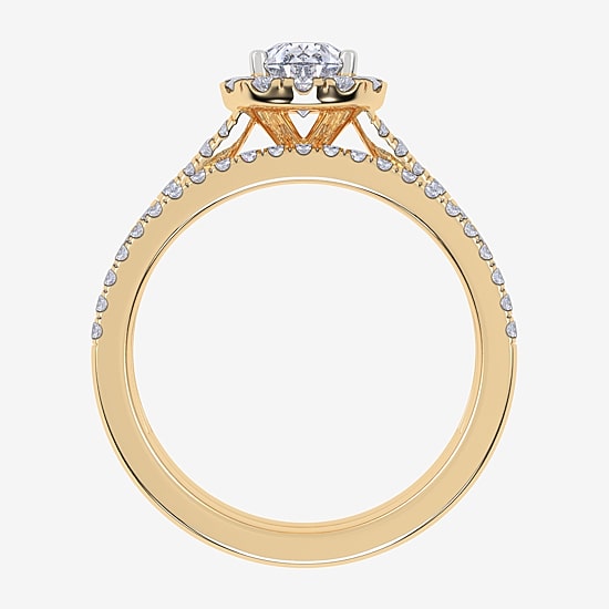 (G / Vs2-Si1) Womens 1 CT. T.W. Lab Grown White Diamond 10K Gold Pear Side Stone Halo Bridal Set