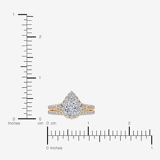 (G / Vs2-Si1) Womens 1 CT. T.W. Lab Grown White Diamond 10K Gold Pear Side Stone Halo Bridal Set