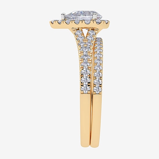 (G / Vs2-Si1) Womens 1 CT. T.W. Lab Grown White Diamond 10K Gold Pear Side Stone Halo Bridal Set