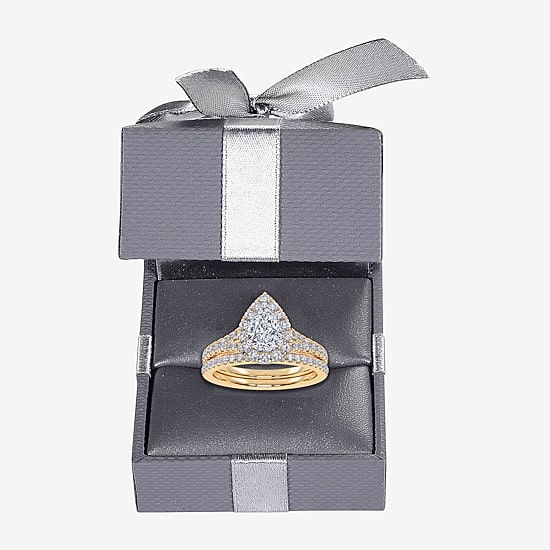(G / Vs2-Si1) Womens 1 CT. T.W. Lab Grown White Diamond 10K Gold Pear Side Stone Halo Bridal Set