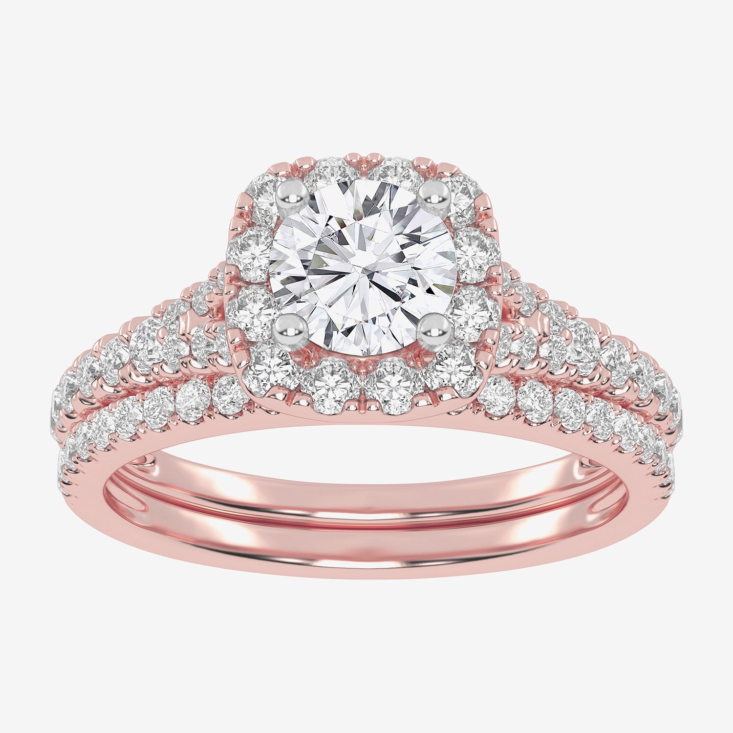 1 CT.T.W. (G / VS2-SI1) Lab-Grown Diamond Cushion Halo Wedding Engagement Ring 10K Gold