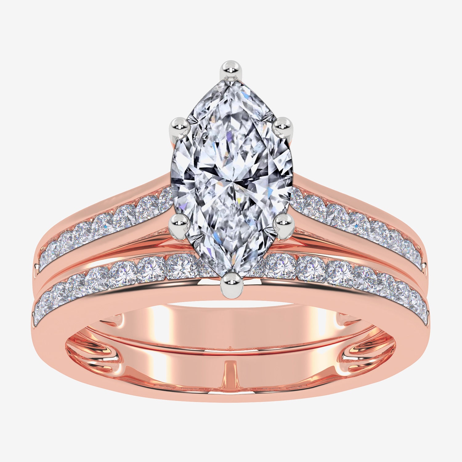 (G / Vs2-Si1) Womens 1 1/2 CT. T.W. Lab Grown White Diamond 10K Gold Marquise Side Stone Bridal Set
